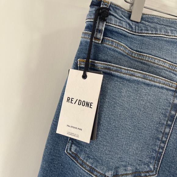 Re/Done Women's Size 31 Stove Pipe 70s Jeans Indigo Storm Blue Straight Leg NWT - Picture 9 of 12
